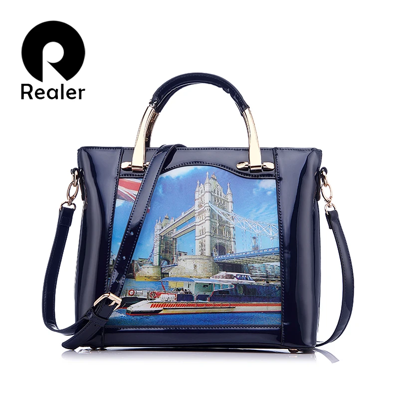 Prix pour Realer marque nouvelle 3d motif conception sac à main femmes casual fourre-tout sac de mode pu en cuir verni sacs à bandoulière femme sac à main Prix pour Realer marque nouvelle 3d motif conception sac à main femmes casual fourre-tout sac de mode pu en cuir verni sacs à bandoulière femme sac à main