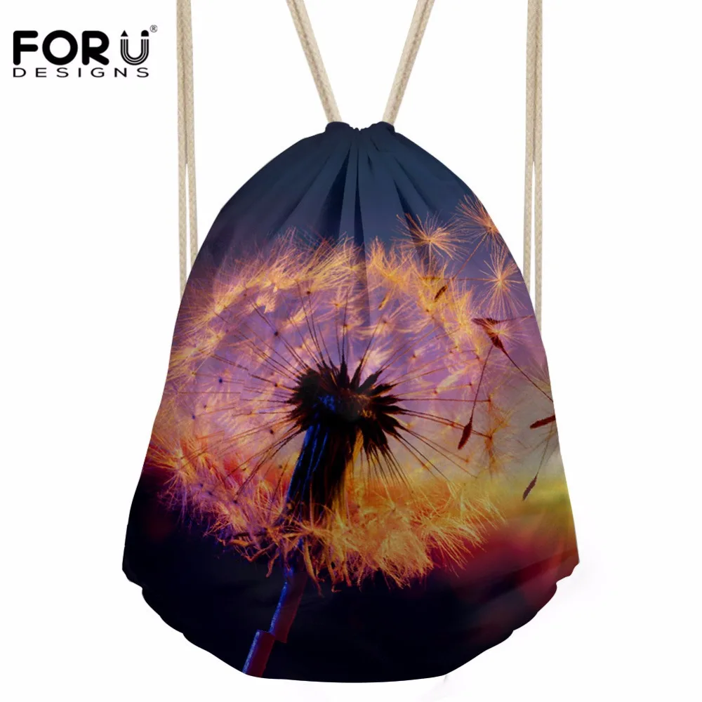 Forudesigns drawstring сумка Для женщин рюкзак для женщин Одуванчик печатает Вышивка Крестом Пакет Обувь для девочек маленький спортивный карман