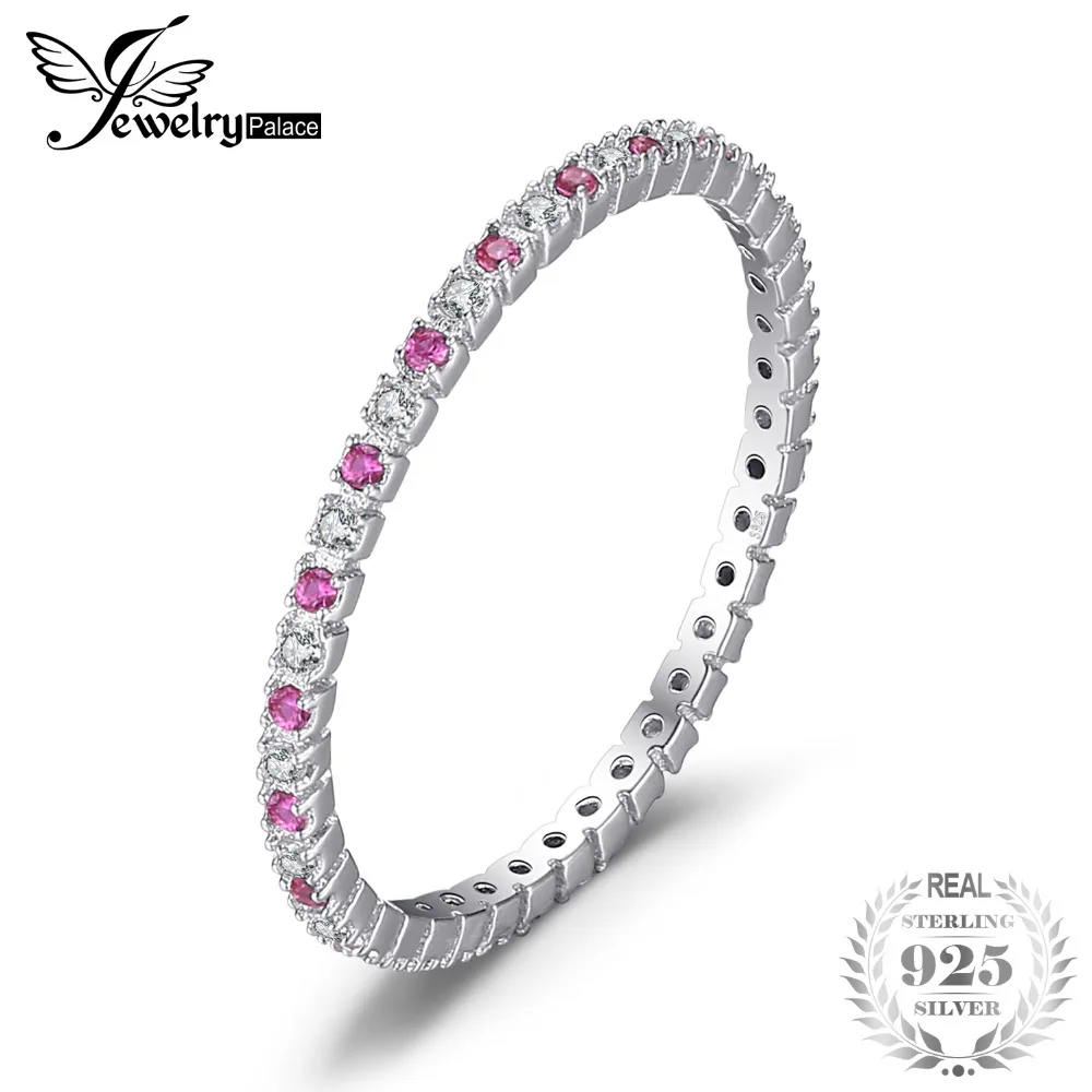 JewelryPalace Classic 0.19ct Round Created Ruby Wedding Band Rings For