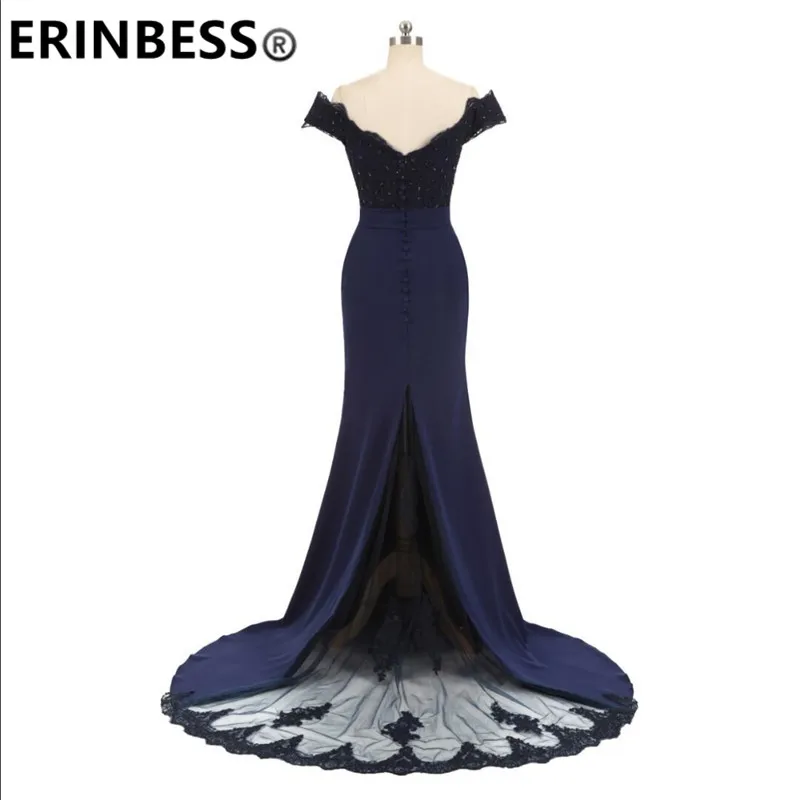 ERINBESS Robe De Soiree Mermaid Navy Blue Long Prom Dresses Party Elegant Vestido De Festa Long Evening Gown 2019