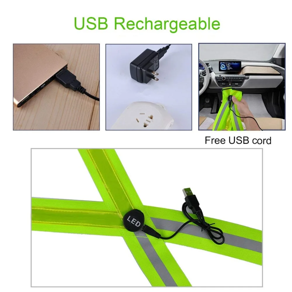 Светодиодный светоотражающий жилет для бега с usb зарядкой высокая видимость