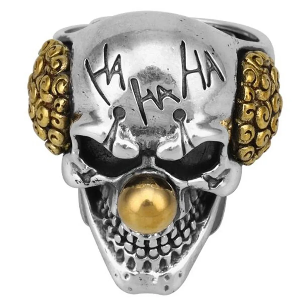 Vintage Clown Personality Exaggeration Ring Gold/Silver Color Joker Face Design Gothic Skull Punk Rock Knight Biker Jewelry - Main Stone Color: 5657