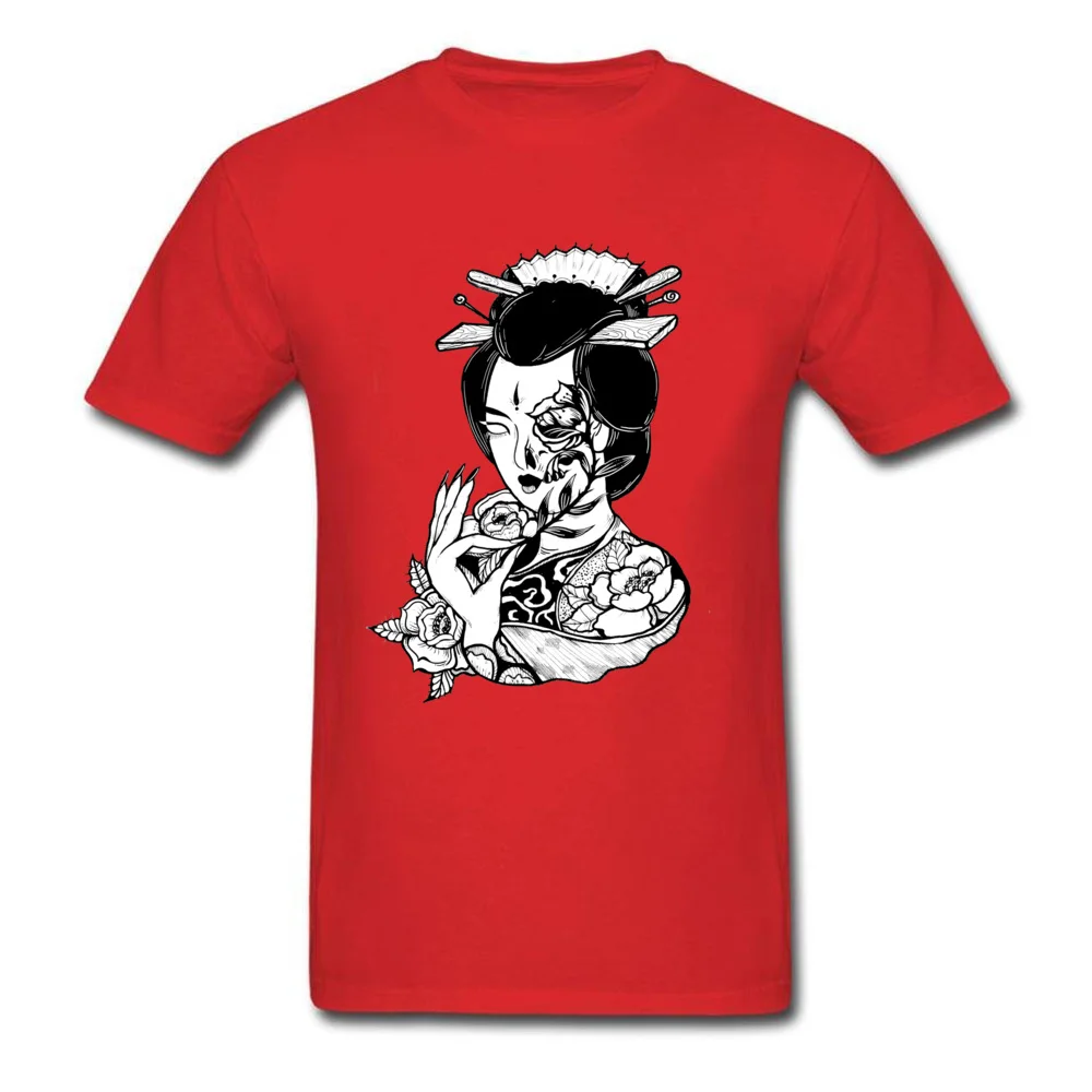 Custom Geisha004 T Shirt for Men Latest Fall O Neck Pure Cotton Short Sleeve T-Shirt Casual T-shirts Free Shipping Geisha004 red