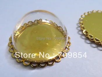 

free shipping!!! 20set/lot 14mm/15mm/16mm/20mm/25mm/30mm pad glass bubble vials with lace tray gold plated