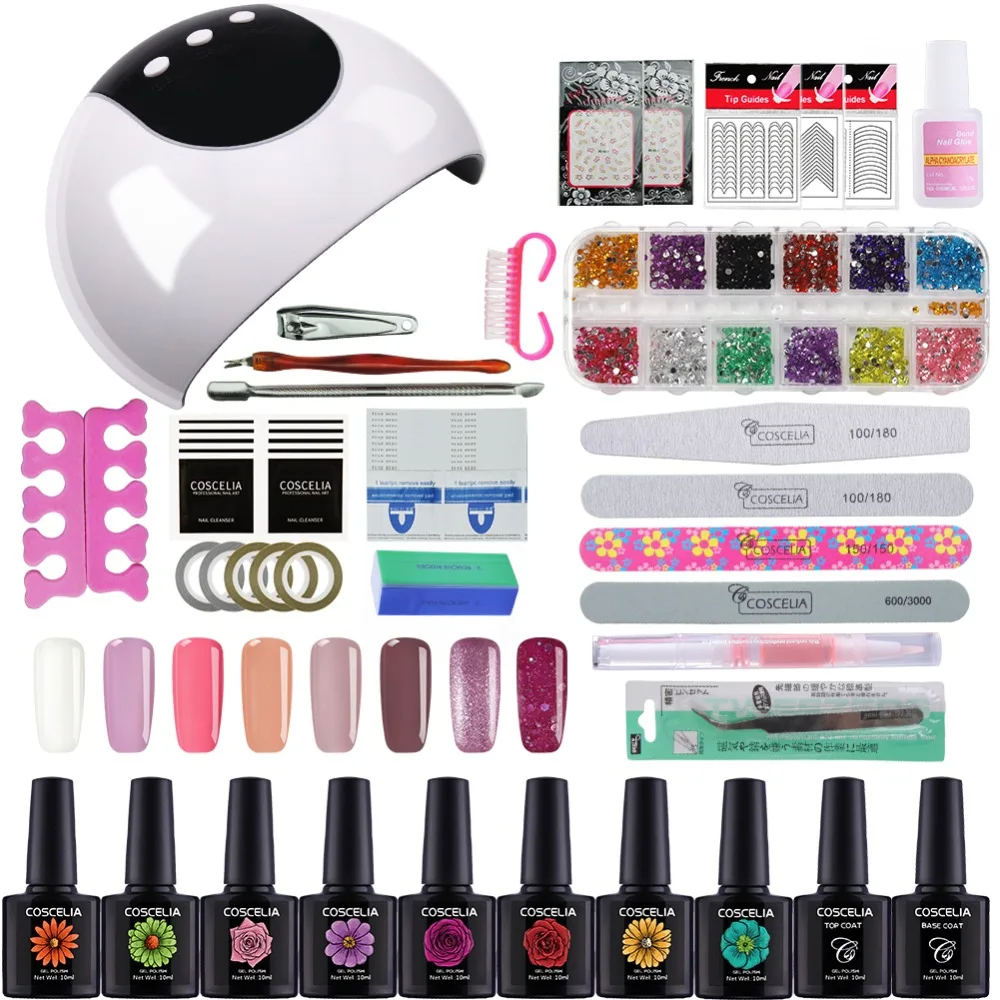 

Full Manicure Set With Lamp Nail Kit 24W UV LED Lamp For Nail Art Sets 8pcs 10ml UV Gel Nail Polish Set Tools For Manicure