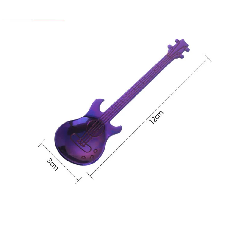 Нержавеющая сталь гитара десертная кофейная ложка кофе совок розовое золото черные столовые приборы чайные ложки, кофейные аксессуары чайная ложка - Цвет: violet guitar