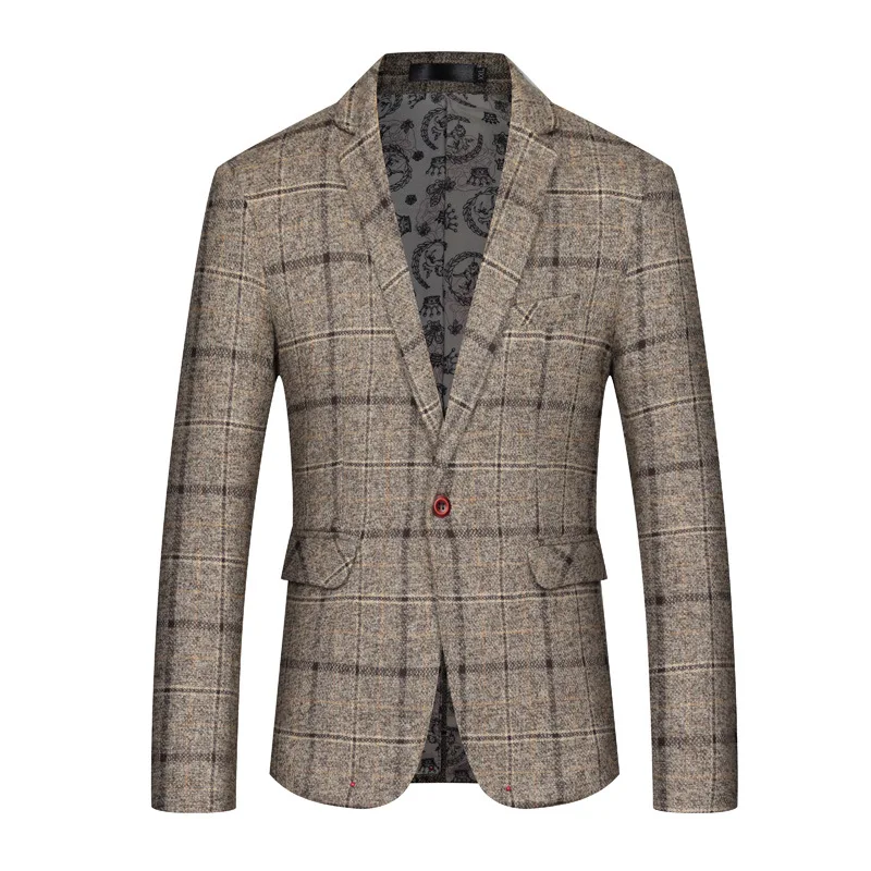 1.1          55Men's jacket men's plaid blazer men's slim single-button business formal jacket men's party dress