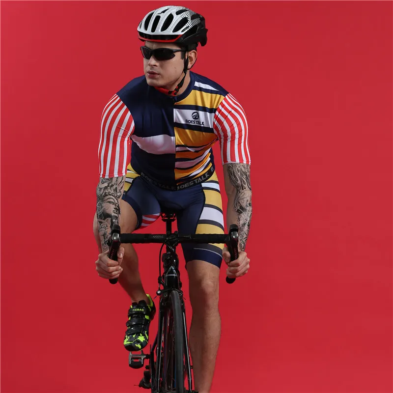 2019 glamour men bicycle equipment summer sport quick drying tights BOESTALK high quality stripe perfect design bike jersey set
