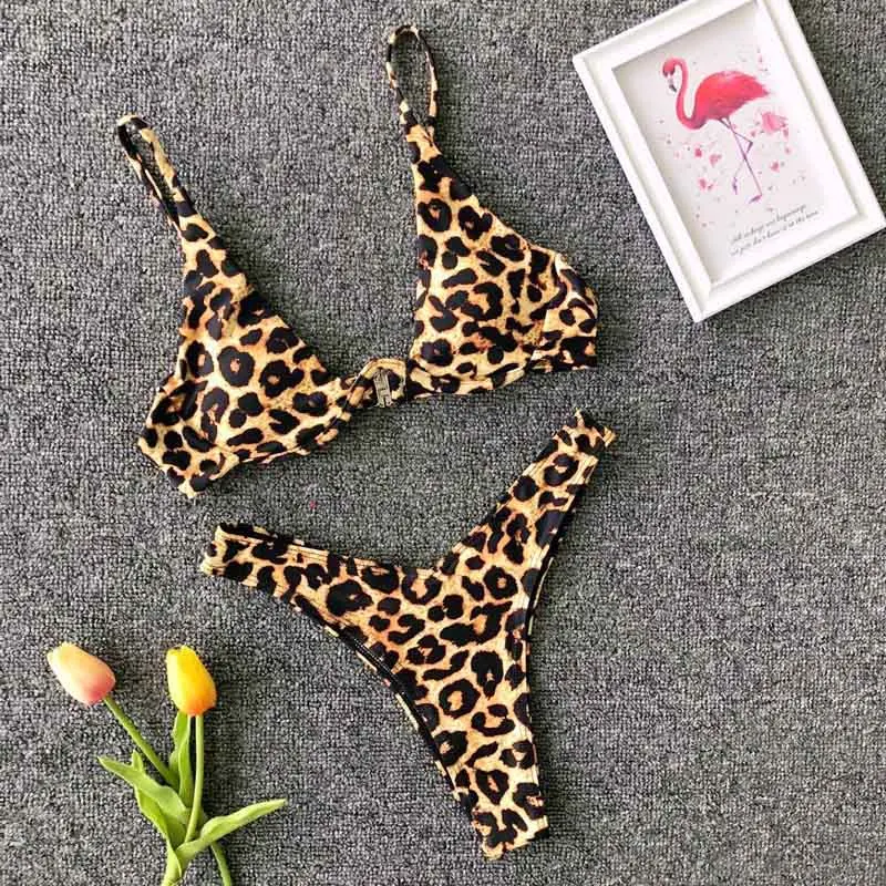 

New High cut Thong Leopard Bikini 2019 Micro Bikini Push Up Biquini High Waist Swimwear Women Swimsuit Female Bathing Suit 3913