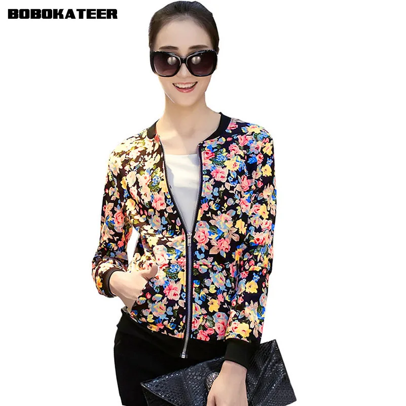 

Slim jackets women basic coats casual print bomber jacket cotton black chaquetas mujer jaqueta feminina plus size coat casacos
