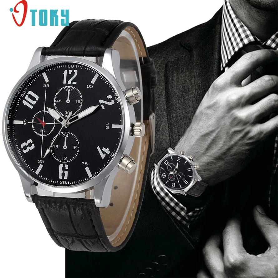 

OTOKY Mens Retro Design Big Number Leather Quartz Wrist Watch 170525