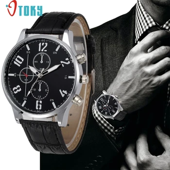 

OTOKY Mens Retro Design Big Number Leather Quartz Wrist Watch 170525