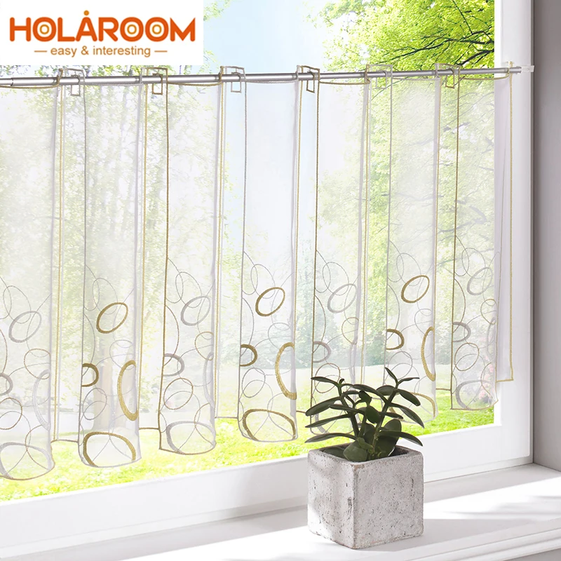 

Circles pattern Half-curtain Embroidery Striped short panel curtain half curtain for kitchen Cafe LivingRoom Cabinet Door