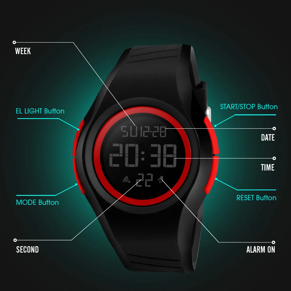 SKMEI Mens LED Digital Sports Watches Fashion Outdoor Military Watch Cute Jelly Student Wristwatche