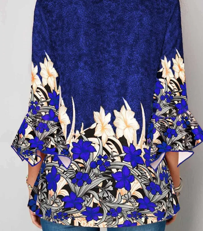 5xl размера плюс женская блузка модная женская блузка с рукавом три четверти с цветочным принтом рубашка большого размера Женская Туника Топы