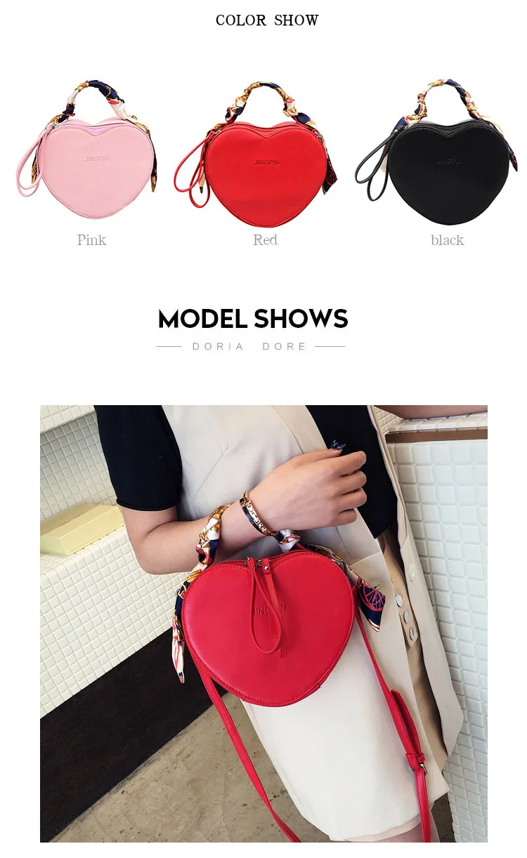 Women bag Women's Leather Handbags heart shaped red Tote Shoulder Bag Women Messenger Bags Scarf ladies hand bags for 2019 New