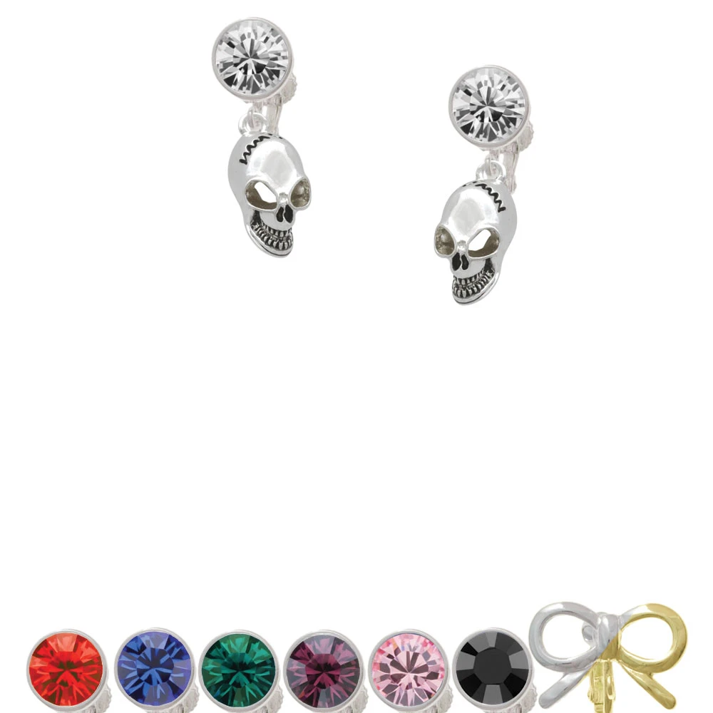 Large Skull Crystal Clip On Earrings