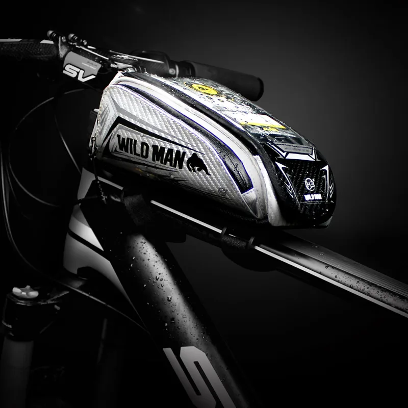 Cheap WILD MAN Bike Top Tube Front Head Frame Bag Rainproof MTB Cycling Cell Phone Touch Screen Bag Pannier Bicycle Accessories 3