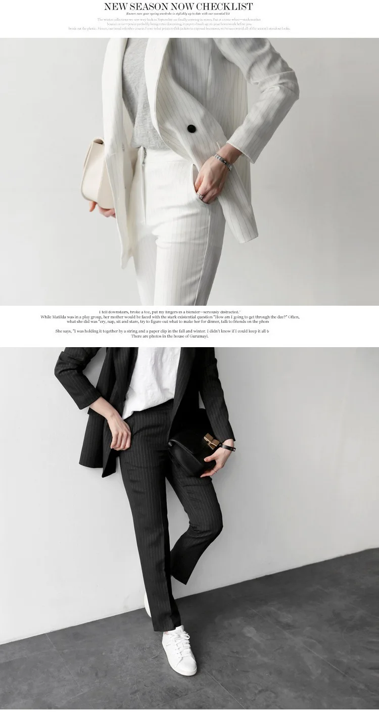 2 шт. = пальто+ Штаны) новые офисные женские два костюма брюки костюм тонкий в длинный костюм тонкие вертикальные полосы костюм