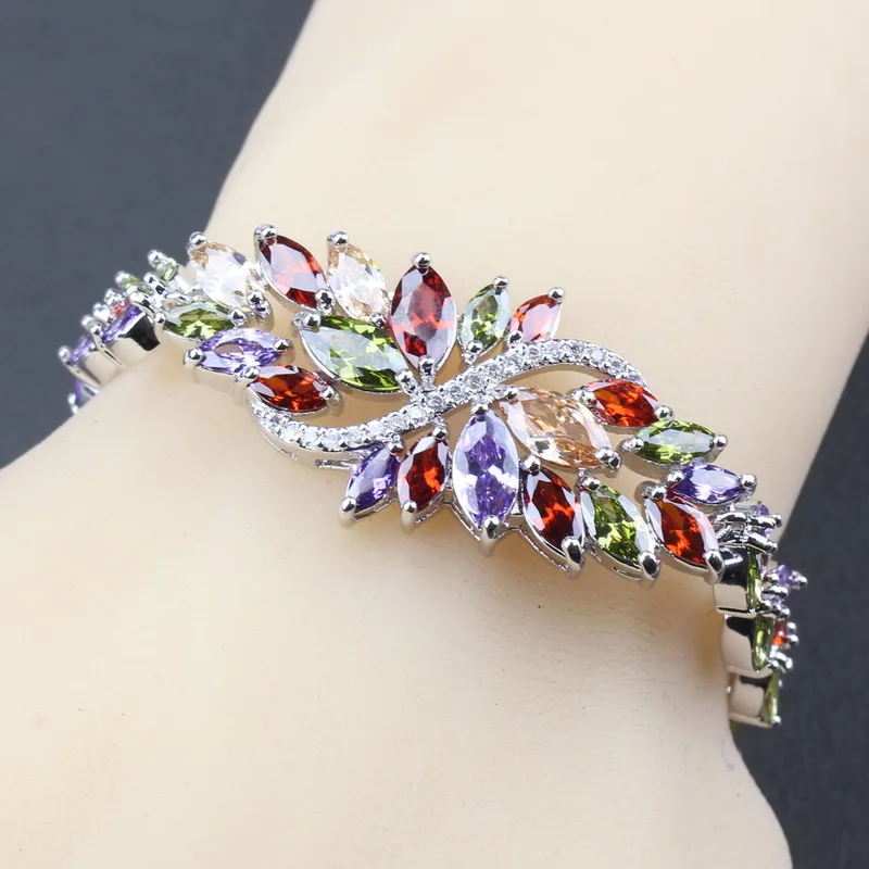 

925 Sterling Silver Bright 8-Color Adjustable Link Chain Bracelet Length 19.5CM Colorful Zircon Fashion Trinket