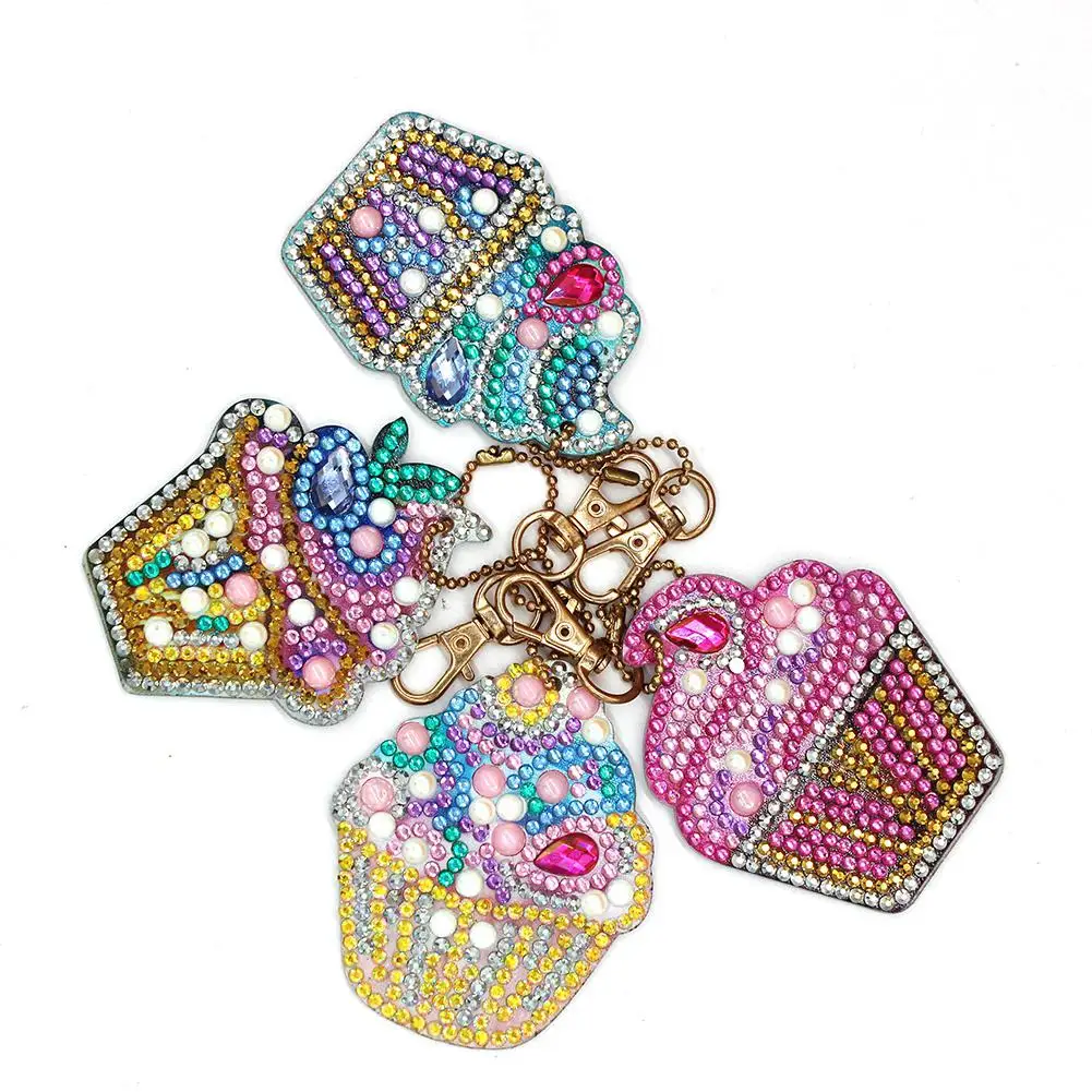 

4pcs DIY 5D Ice Cream Diamond Painting Pendant For Handbag Cartoon Rhinestone Embroidery Cake Diamond Keychain Kit Gift