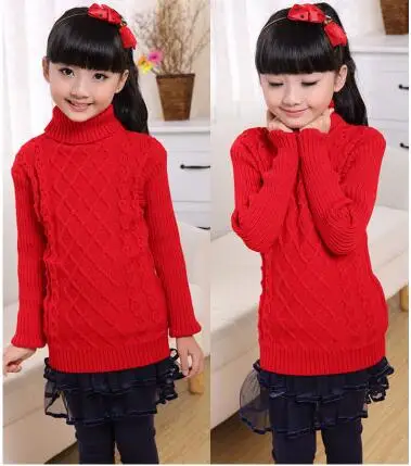 Новое поступление, модный детский свитер для 2-15 лет, зимний теплый свитер с высоким воротником для мальчиков и девочек, детская одежда - Цвет: Красный