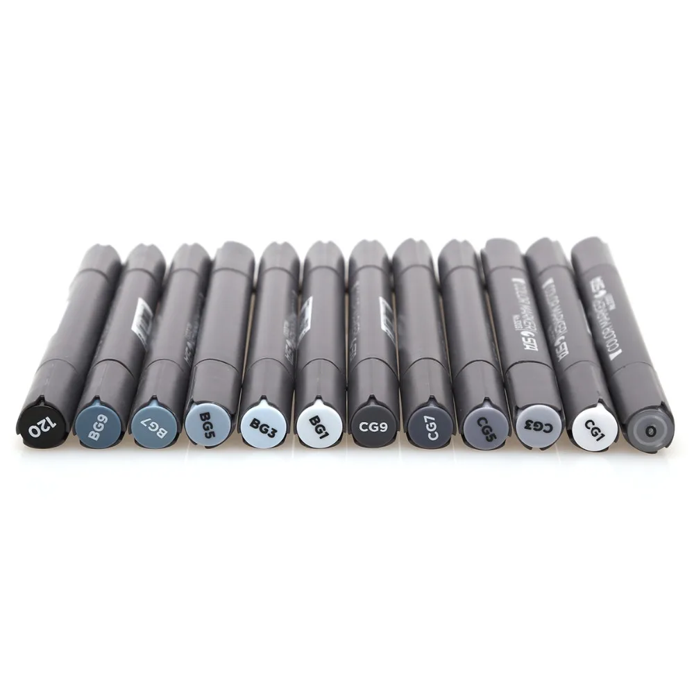 STA 12 Cool Grey Colors Art Markers Grayscale Artist Dual Head Markers Set for Brush Pen Painting Marker School Student Supplies