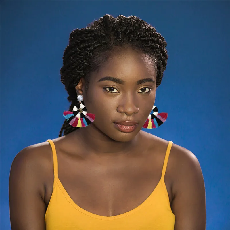 FUNIQUE Summer Cotton Rope Fringe Long Earrings Boho Ethnic Big Drop Earring Handmade Tassel For Women Africa Jewelry | Украшения и