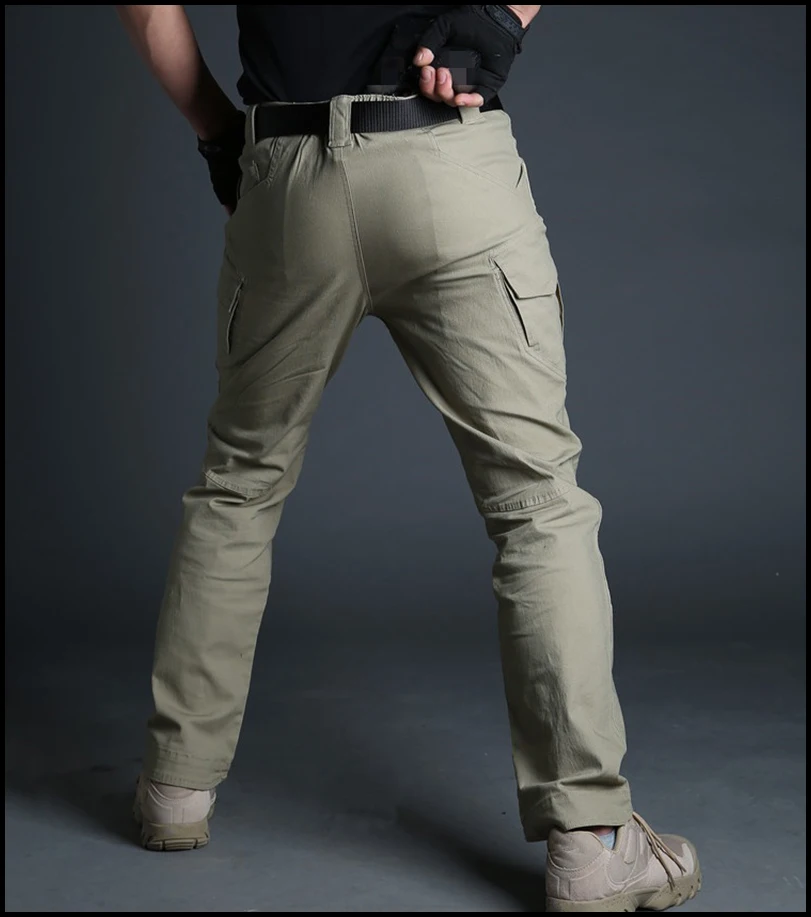 Для мужчин хлопок город Тактический Cargo Pants Для мужчин армейские SWAT Военный брюки много карманов стрейч Гибкий Человек повседневные штаны