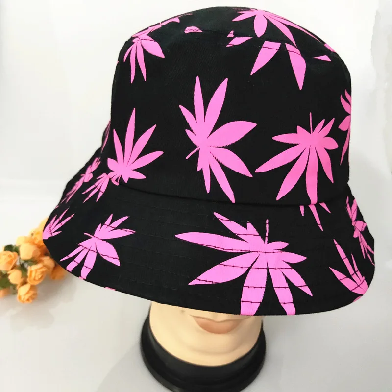 

56-58 CM embroidery leaf Bucket Hat Unisex Fashion Bob Caps Hip Hop Gorros Men Summer Caps Beach Sun Fishing bape Bucket cap