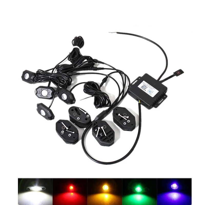 4 разноцветных неоновых светодиодных лампы 2 дюйма 9 Вт RGB 3C с Bluetooth контроллером|led