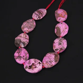 

Approx 9pcs/str Fushcia Ocean Stones Natural Stone Freeform Slab Beads Pendants,Raw Gems Drilled Cut Oval DIY Necklace Bulk