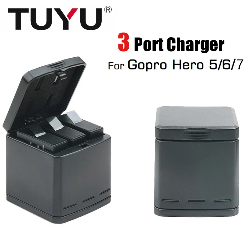 

TUYU 3 Port LED Battery Charger for GoPro Hero 7 6 5 with Charging Box Carry Case Battery Housing