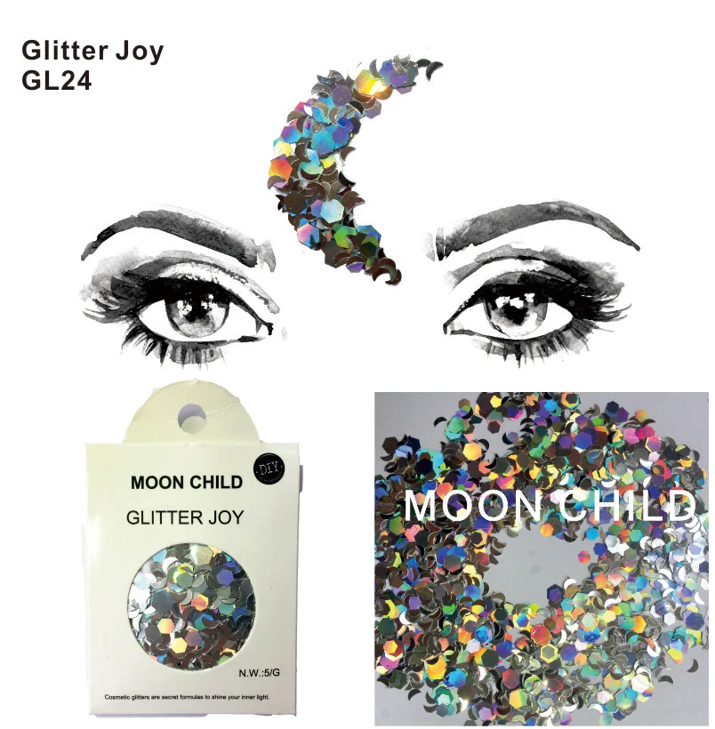

GL34 one pack of Silver Moon Child Face and Body Cosmetic Glitter Sequins Halloween Party Make Up Body Carnival Decor
