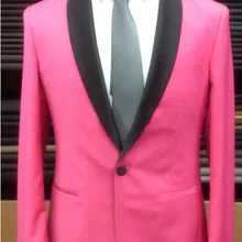 Индивидуальный заказ для измерения мужской костюм, на заказ ярко-розовые свадебные смокинги для жениха с черной шалью с отворотом, индивидуальный розовый костюм(куртка+ брюки