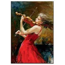 MASTER artwork modern Hand Painted Oil Paintings font b violin b font girl musical art picture