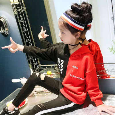 2018 new girls hooded sweatshirts patchwork long sleeve girls top t-shirts kids clothes _