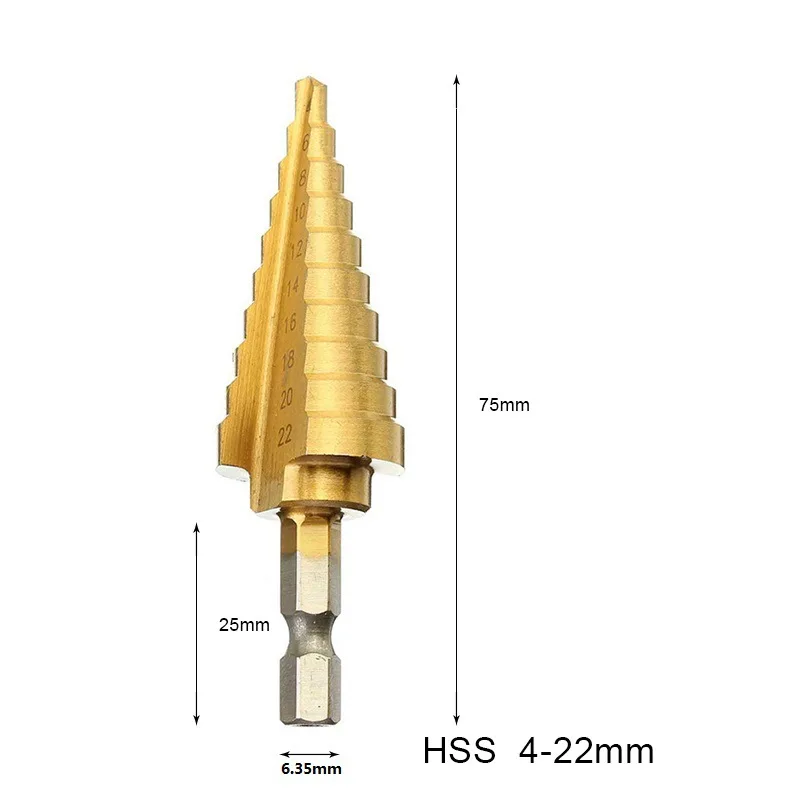 

1PC Hex Titanium Step Cone Drill Bit 4-22MM Hole Cutter HSS 4241 For Sheet Metalworking Wood Drilling Power Tools DT6