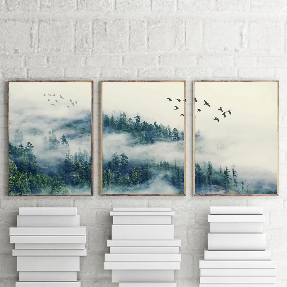 

Cuadros Decoracion Salon Forest Tree Posters and Prints Landscape Canvas Painting Birds Wall Art Print Pictures For Living Room