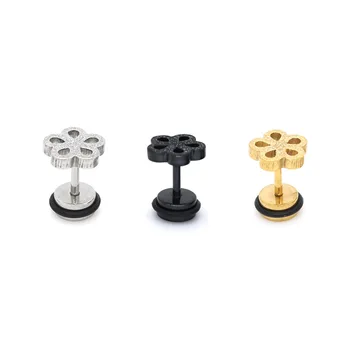 

HENGKE Flower Pierced Earrings Sweet and Lovely Sandblasted Titanium Steel Studs Earrings for Women Girl 60PCS/LOT