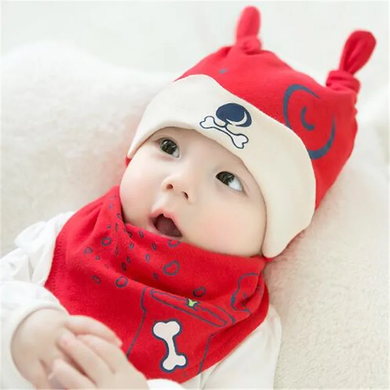 Детский хлопковый костюм с шапкой и нагрудником Милая Хлопковая шапочка с ушками для маленьких мальчиков и девочек от 0 до 8 месяцев, bebe
