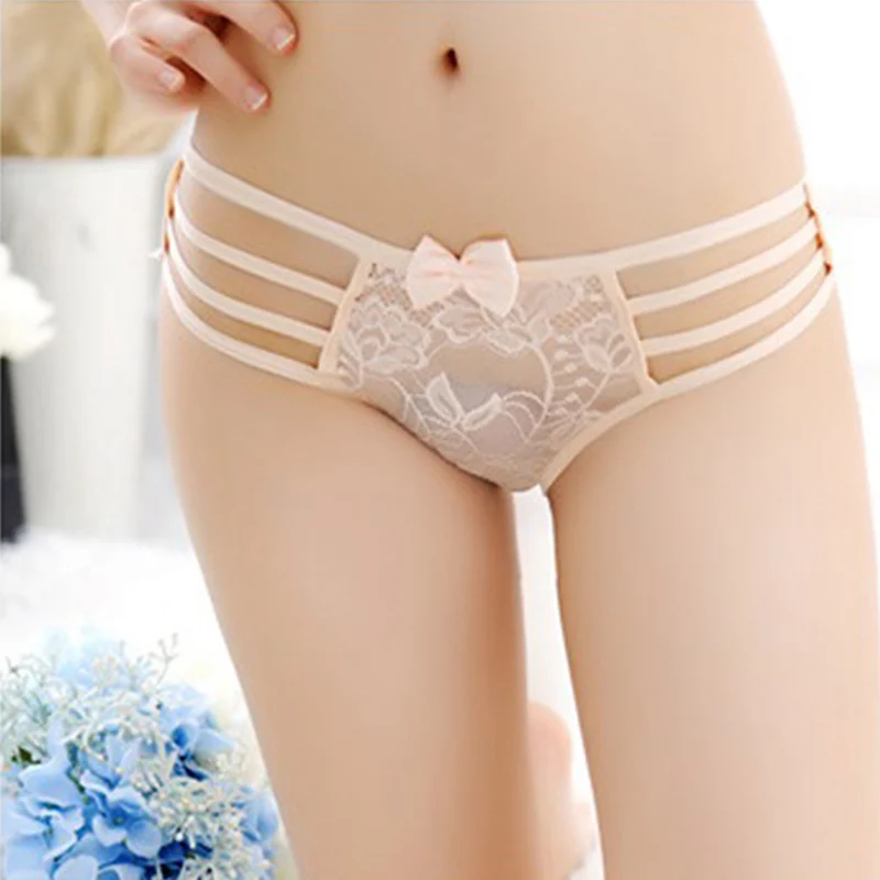 N 1pc Women Summer Perspective Sexy Lingerie Bow Openwork Panties Lace-up Plus Size Low Waist Women Underwear 2020 New Free Ship