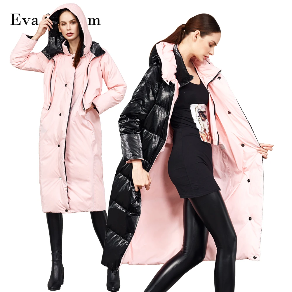 

S-5XL plus size 90% duck down coat fashion brand long hooded down jacket women Both sides wear thicker warm down coat wq2471