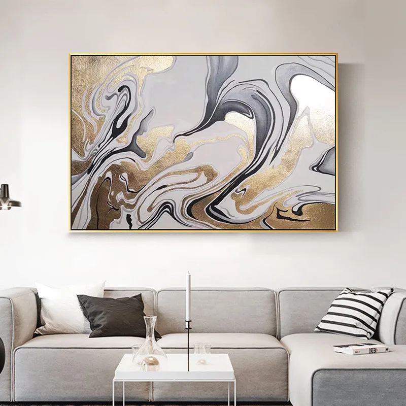 100 Hand Painted Gold Canvas Oil Painting Modern Abstract Wall Art