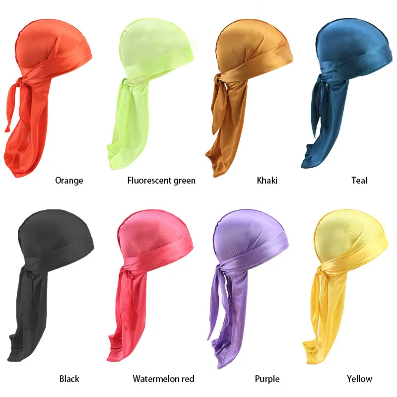 

2019 Fashion Summer Thin Breathable Silky Durag Bandana for Women Headwraps with Long Tail Durags and Bonnets Turban Hat New