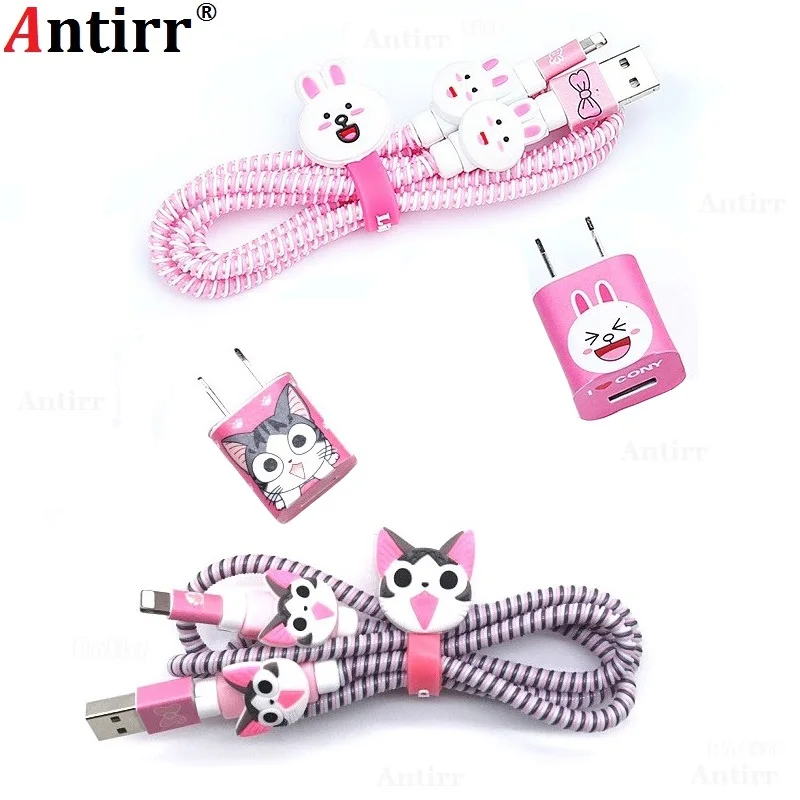 

1set Cartoon Cable Winder DIY Charger stickers 1.4M Spiral Protective Wire Cord Cover 8 Pin Data line Protector