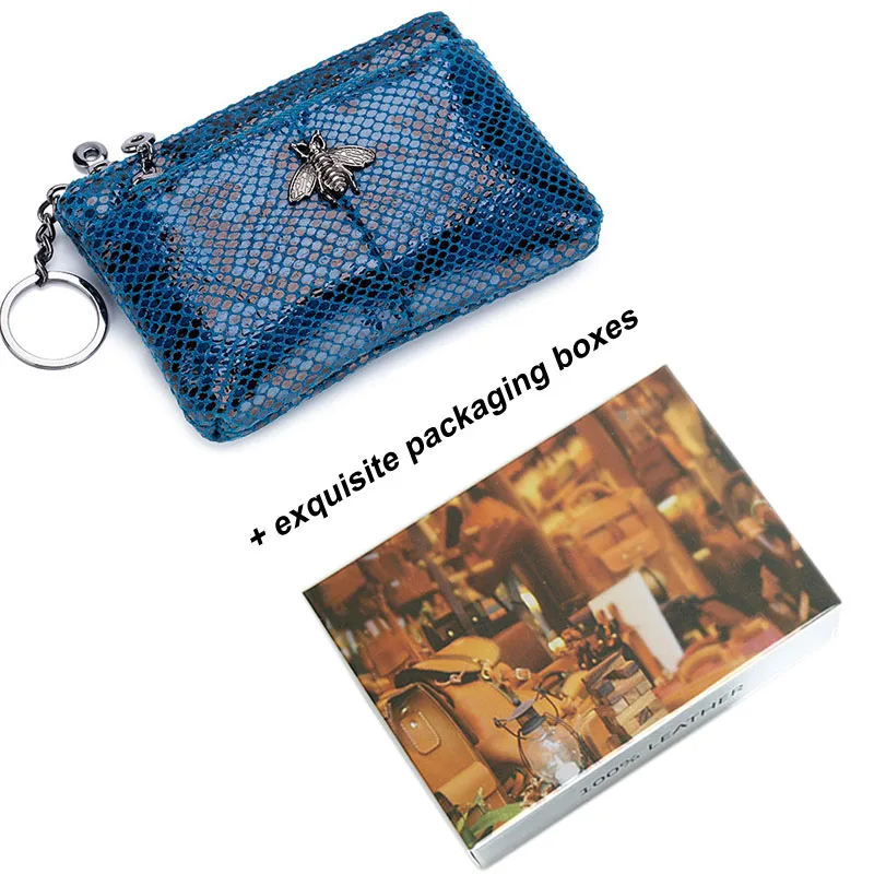 blue 1 Модный кошелек для монет, женские кошельки из натуральной кожи, кошелек для монет на молнии со змеиным узором, Женский кошелек для ключей из натуральной кожи - Цвет: blue 1