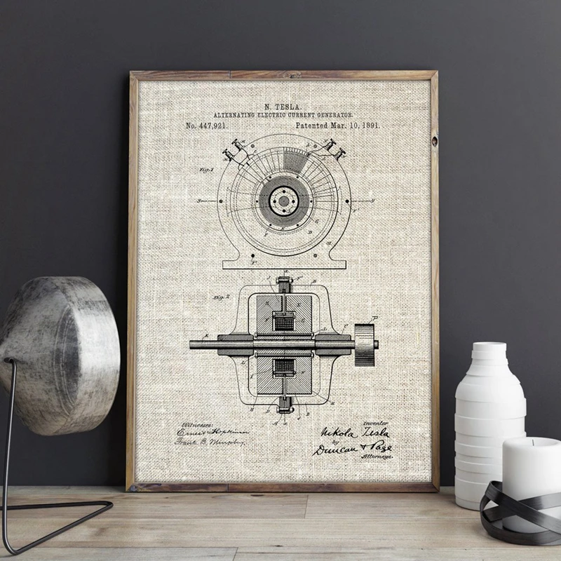 For Tesla Alternating Current Generator Patent Art Prints