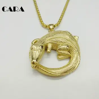 

New arrival 316L stainless steel crocodile pendant & necklace men fashion Gold color hip hop necklace jewelry CARA0268