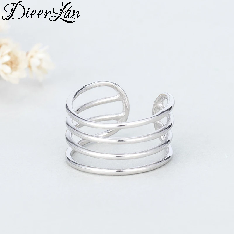 

DIEERLAN Bohemian Vintage 925 Sterling Silver Simple Big Multi-layer Line Rings for Women Ladies Statement Jewelry Wedding Rings